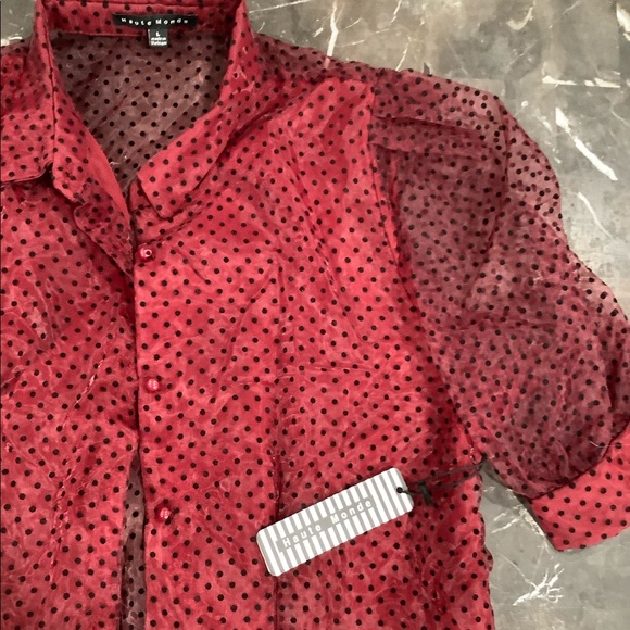 Sheer Polka Dot Button-Up - Picture 1 of 8